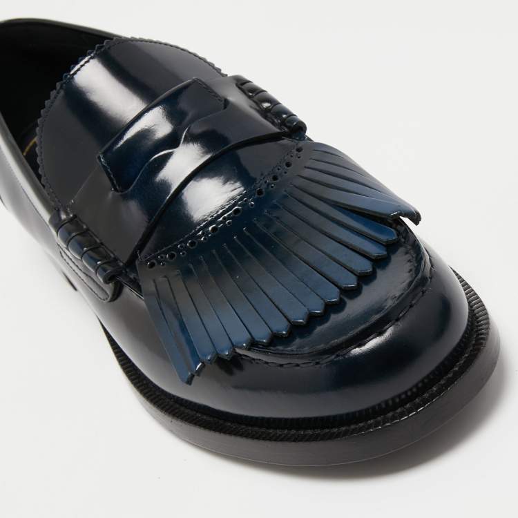 Pre Owned Burberry Two Tone Leather Bedmoore Fringe Loafers Size 45