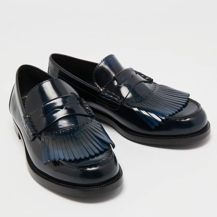 Pre Owned Burberry Two Tone Leather Bedmoore Fringe Loafers Size 45