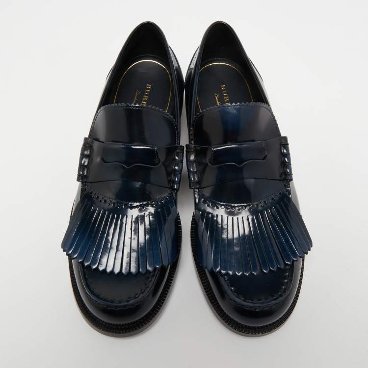 Pre Owned Burberry Two Tone Leather Bedmoore Fringe Loafers Size 45