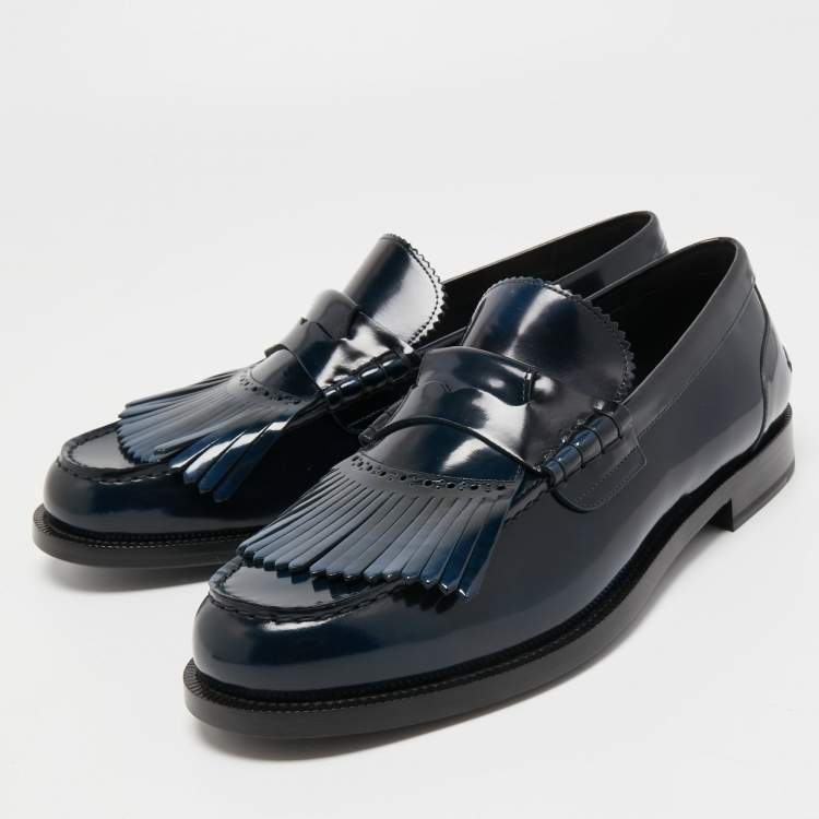 Pre Owned Burberry Two Tone Leather Bedmoore Fringe Loafers Size 45
