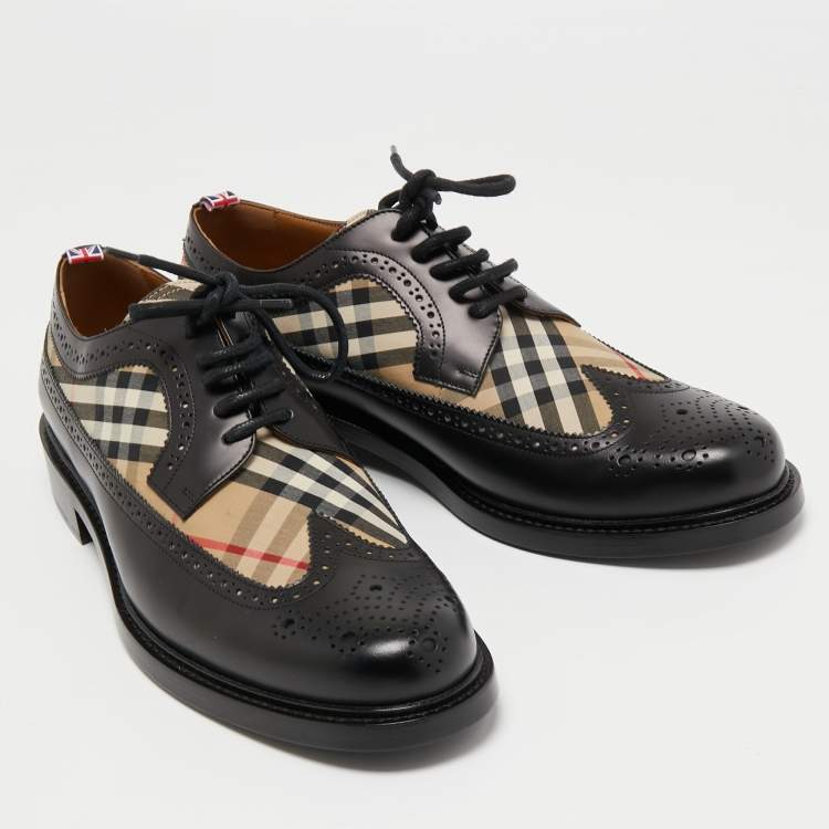 Pre Owned Burberry Black Leather and Vintage Check Brogue Derby Size 44