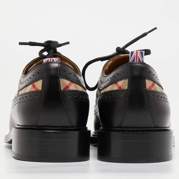 Pre Owned Burberry Black Leather and Vintage Check Brogue Derby Size 44
