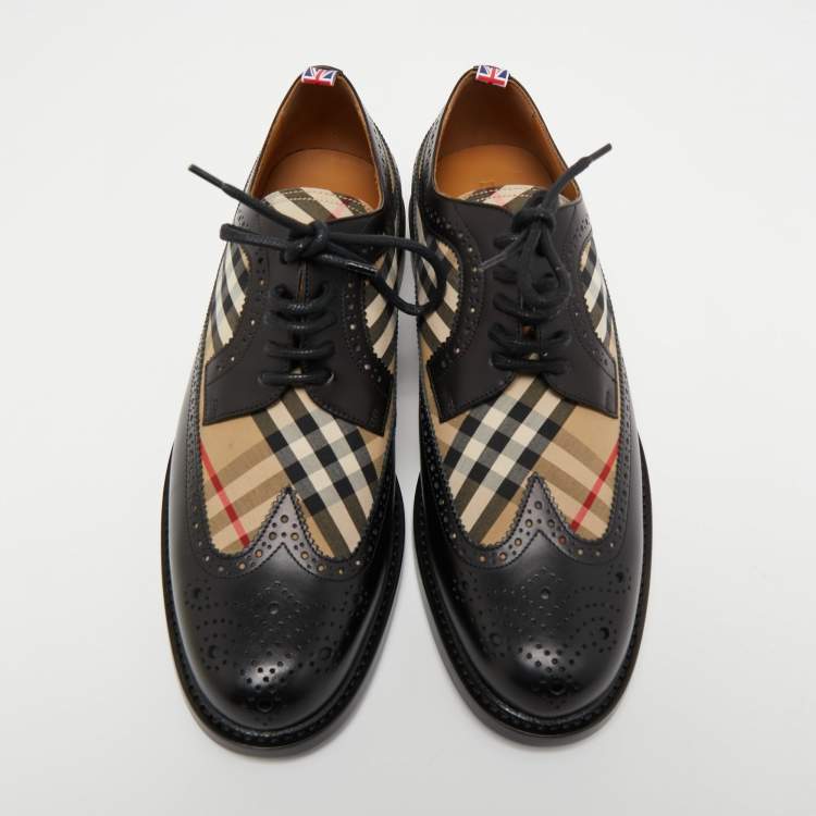 Pre Owned Burberry Black Leather and Vintage Check Brogue Derby Size 44