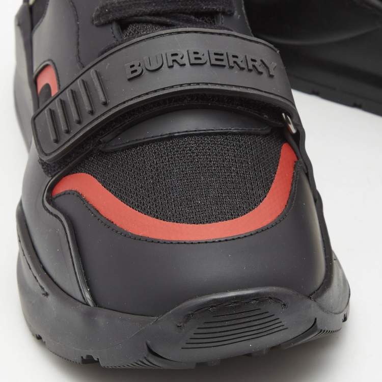Pre Owned Burberry Black Mesh and Leather Ramsey Check Low Top Sneakers Size 42 