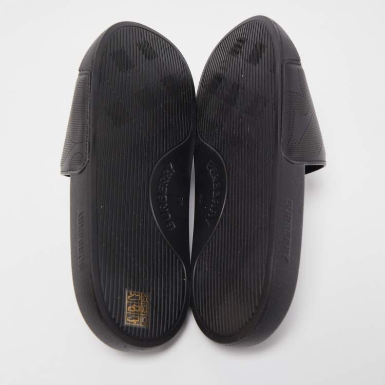 Pre Owned Burberry Black Perforated Leather Furley Flat Slides Size 40