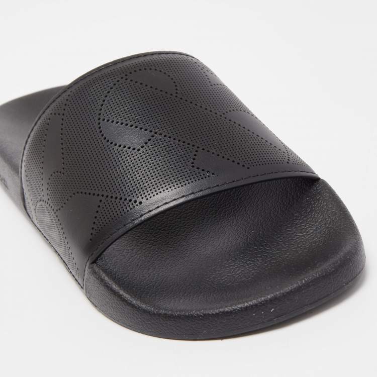 Pre Owned Burberry Black Perforated Leather Furley Flat Slides Size 40