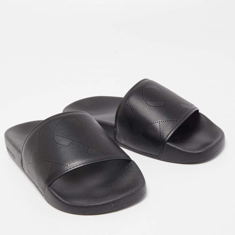 Pre Owned Burberry Black Perforated Leather Furley Flat Slides Size 40