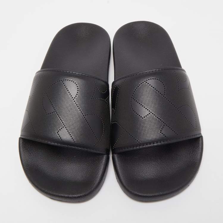 Pre Owned Burberry Black Perforated Leather Furley Flat Slides Size 40
