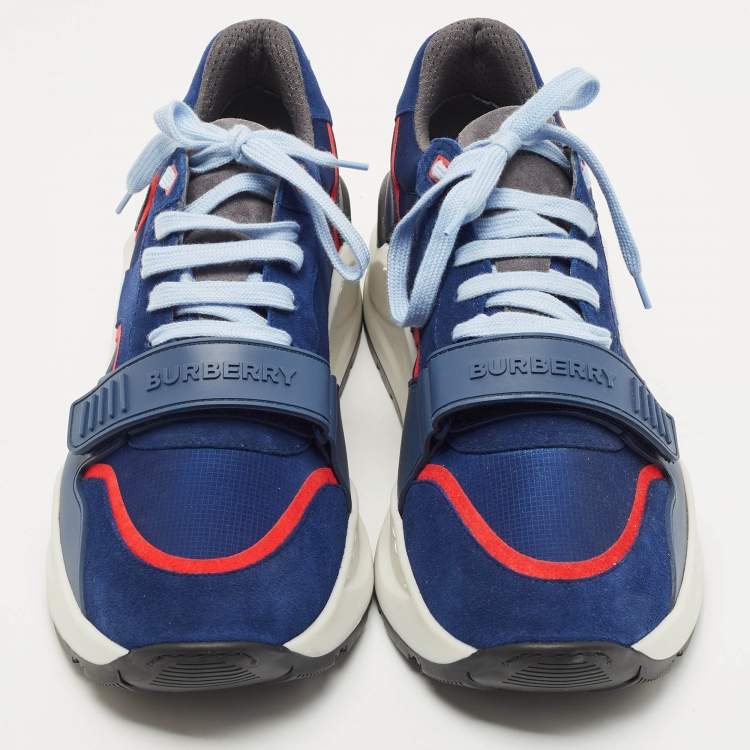 Pre Owned Burberry Blue Suede Ramsey Bicolor Low Top Sneakers Size 46