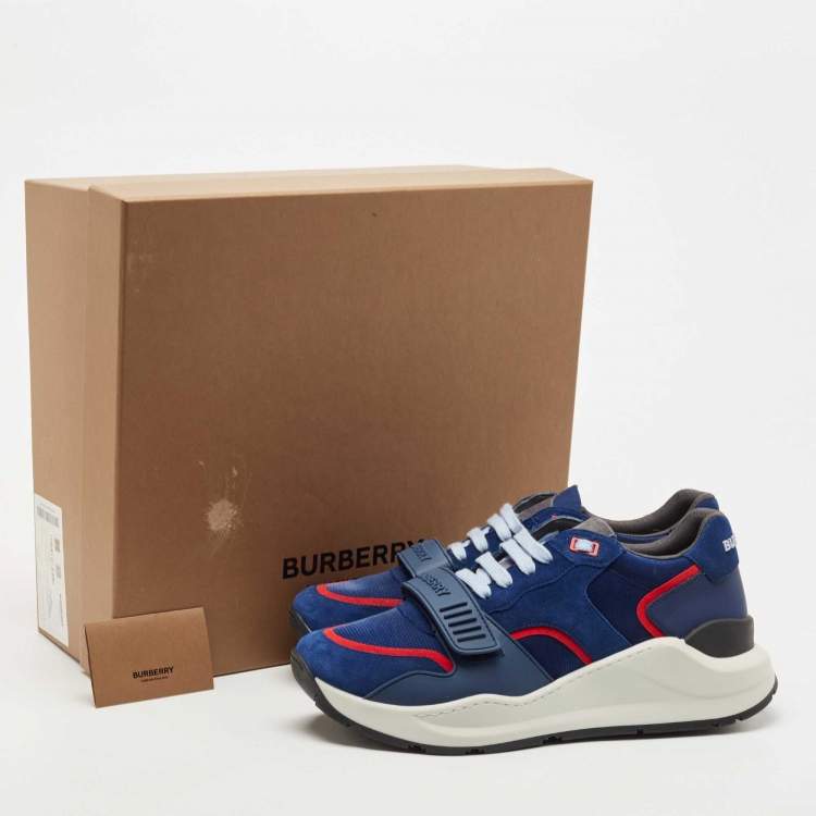 Pre Owned Burberry Blue Suede Panelled Sneakers Size 44 