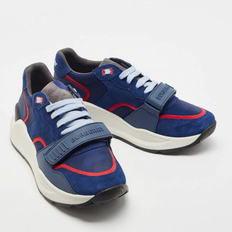 Pre Owned Burberry Blue Suede Panelled Sneakers Size 44 