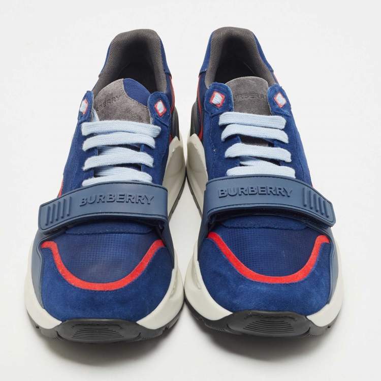 Pre Owned Burberry Blue Suede Panelled Sneakers Size 44 