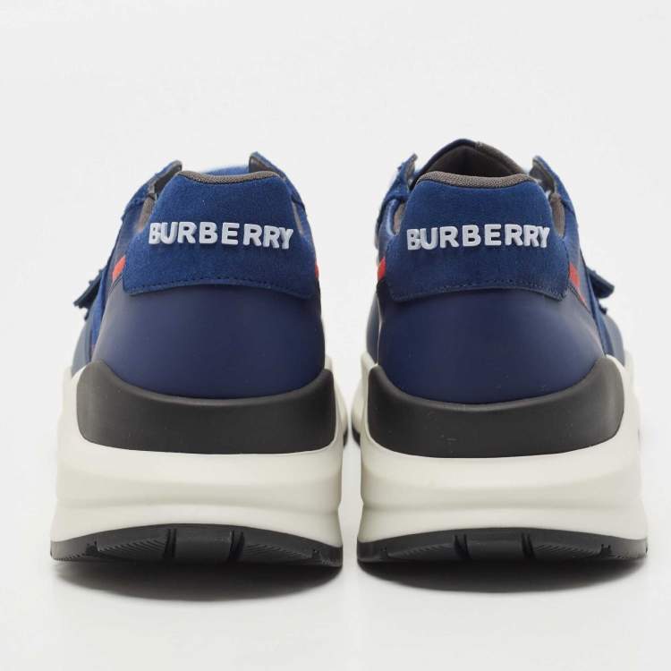 Pre Owned Burberry Blue Suede Panelled Sneakers Size 44 
