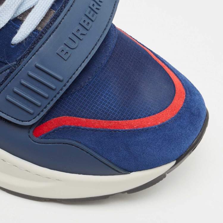 Pre Owned Burberry Blue Suede Panelled Sneakers Size 44 