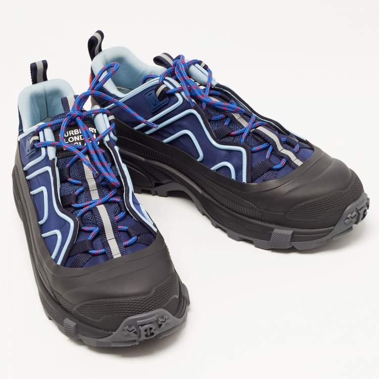 Pre Owned Burberry Navy Blue/Black Nylon and Rubber Arthur Low Top Sneakers Size 44