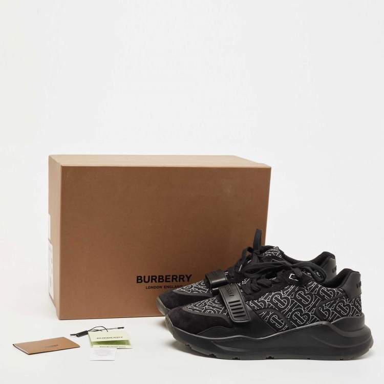 Pre Owned Burberry Black Suede and Leather Print Ramsey Sneakers Size 45
