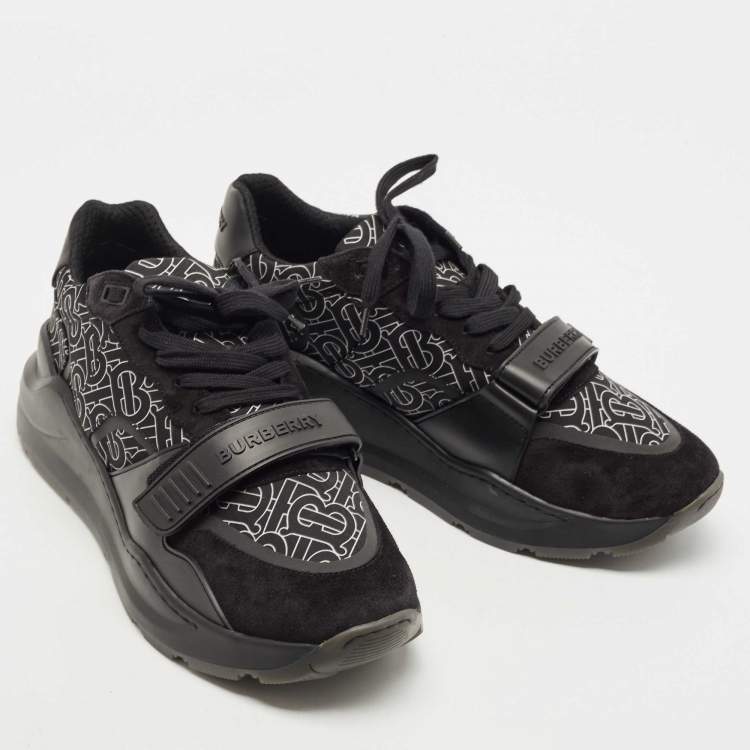 Pre Owned Burberry Black Suede and Leather Print Ramsey Sneakers Size 45