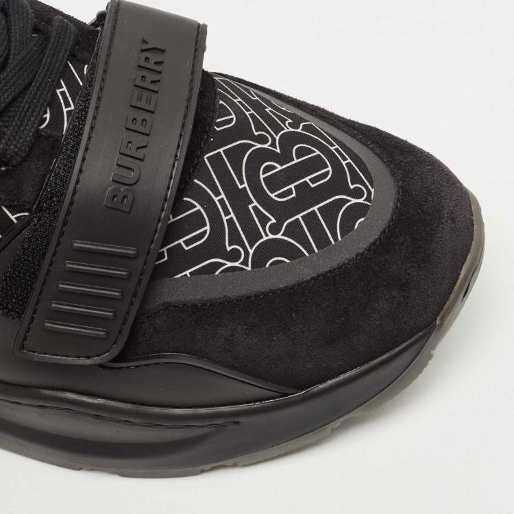 Pre Owned Burberry Black Suede and Leather Print Ramsey Sneakers Size 45