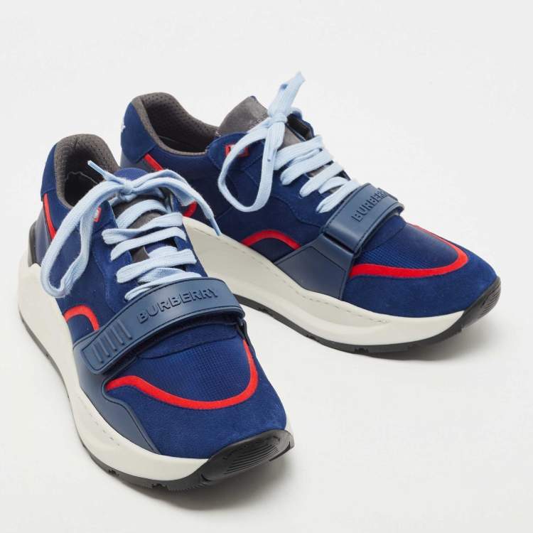 Pre Owned Burberry Blue Suede and Leather Ramsey Low Top Sneakers Size 45