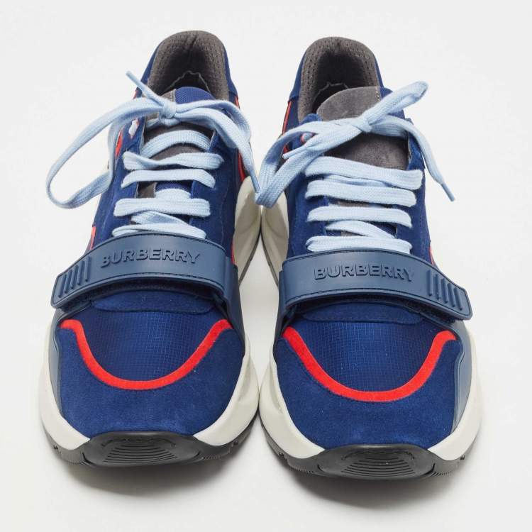 Pre Owned Burberry Blue Suede and Leather Ramsey Low Top Sneakers Size 45