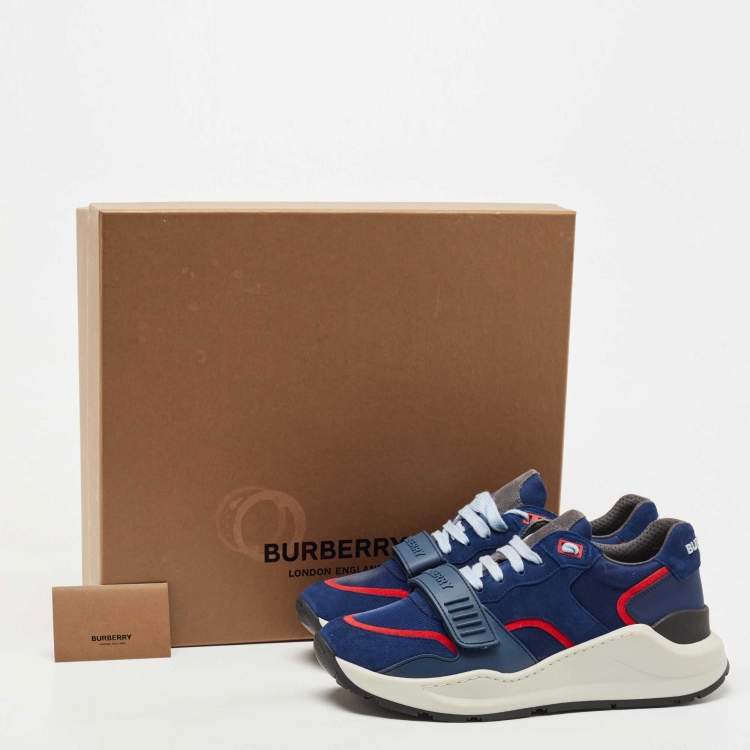 Pre Owned Burberry Blue Suede and Leather Ramsey Low Top Sneakers Size 41
