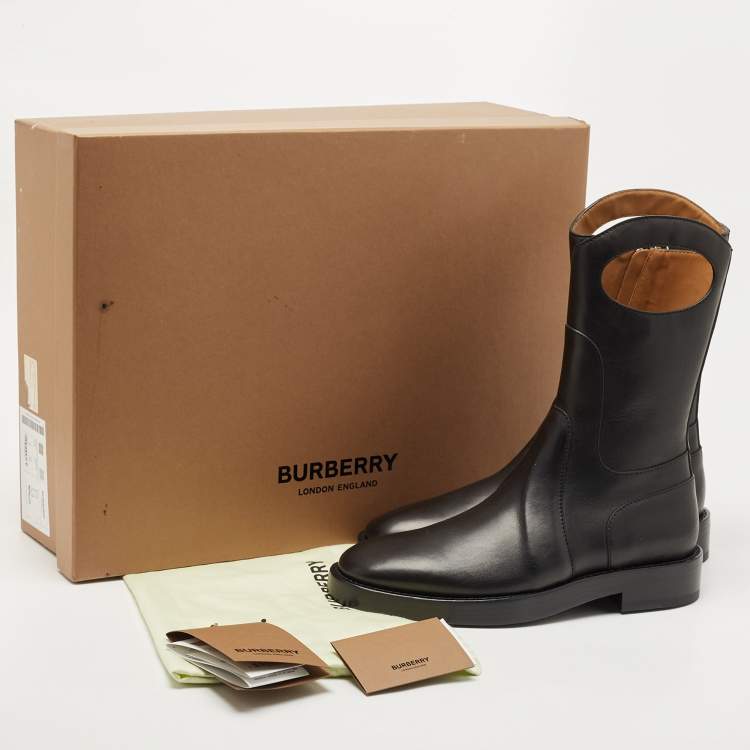 Pre Owned Burberry Black Leather Pocket Ankle Length Boots Size 43 
