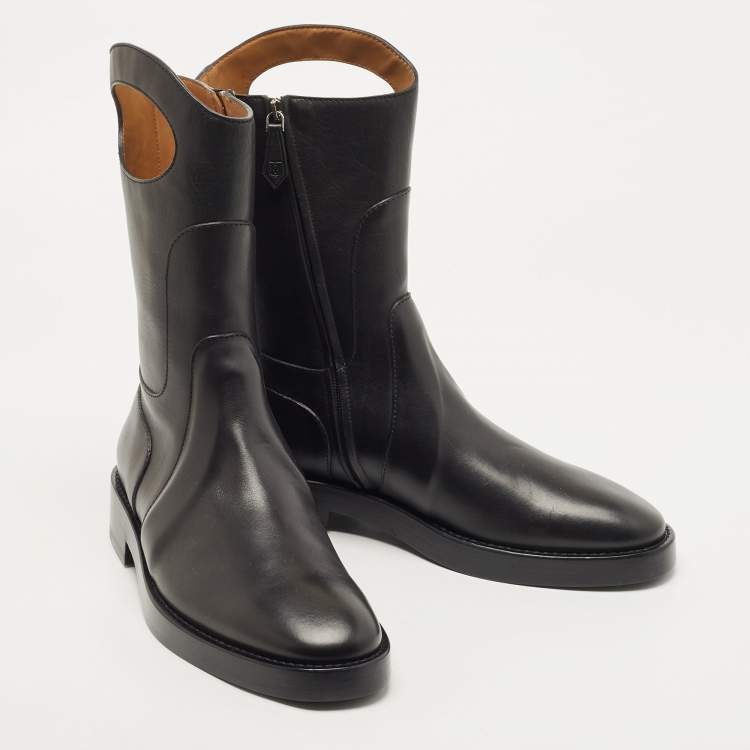 Pre Owned Burberry Black Leather Pocket Ankle Length Boots Size 43 