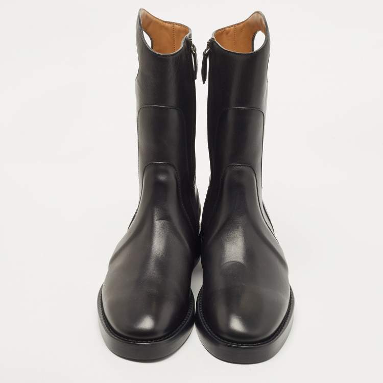 Pre Owned Burberry Black Leather Pocket Ankle Length Boots Size 43 