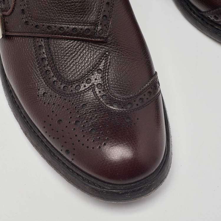 Pre Owned Burberry Burgundy Brogue Leather Delmar Monk Derby Size 40.5 