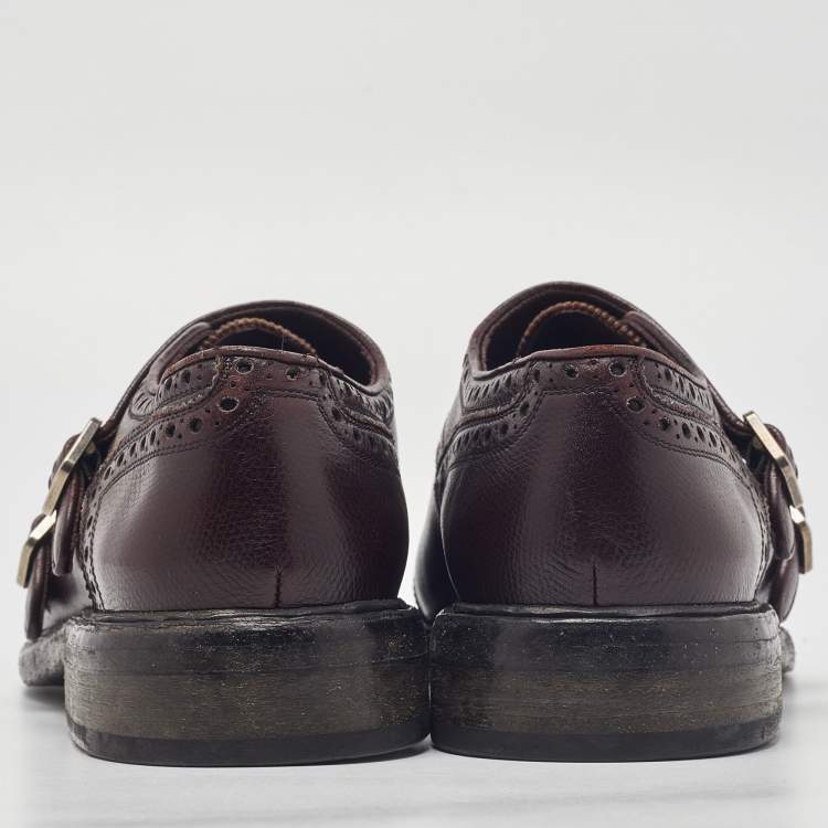 Pre Owned Burberry Burgundy Brogue Leather Delmar Monk Derby Size 40.5 