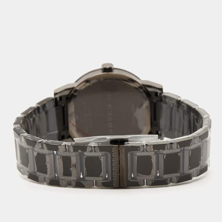 Pre Owned Burberry Grey Ion Plated Stainless Steel The City BU9007 Men's Wristwatch 38 mm