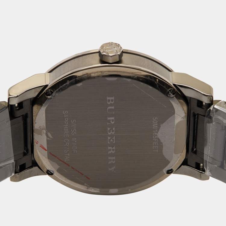 Pre Owned Burberry Grey Ion Plated Stainless Steel The City BU9007 Men's Wristwatch 38 mm