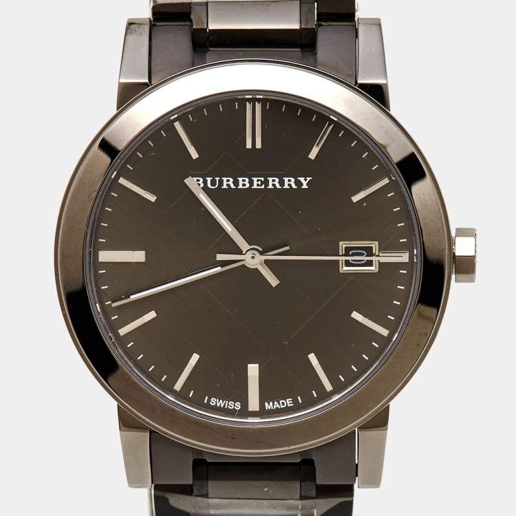 Pre Owned Burberry Grey Ion Plated Stainless Steel The City BU9007 Men's Wristwatch 38 mm