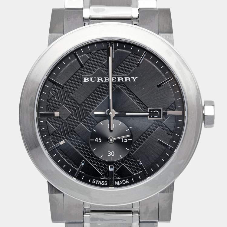 Pre Owned Burberry Black Stainless Steel The City BU9901 Men's Wristwatch 42 mm 
