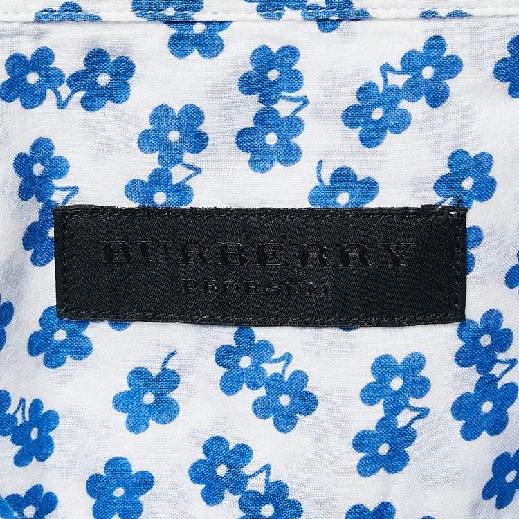 Pre Owned Burberry Prorsum White/Blue Flower Print Cotton Long Sleeve Shirt XL