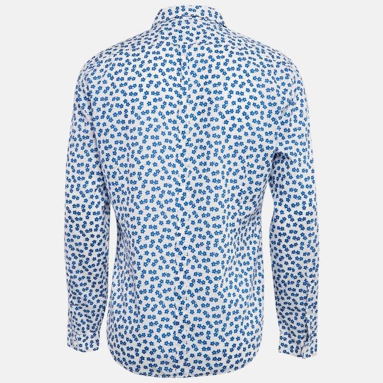 Pre Owned Burberry Prorsum White/Blue Flower Print Cotton Long Sleeve Shirt XL