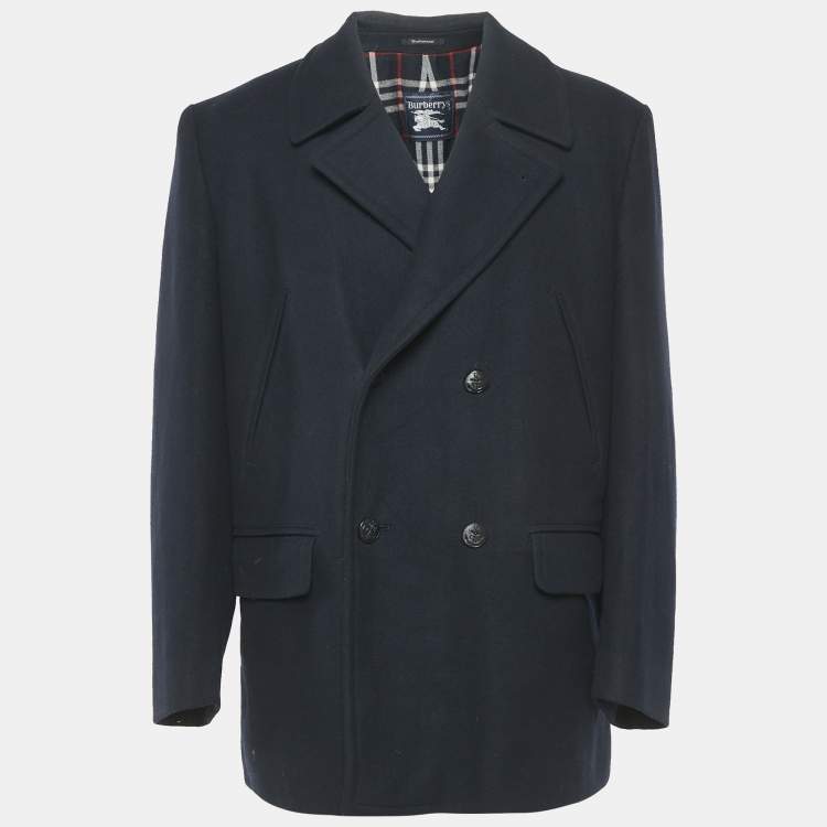 Pre Owned Burberry Prorsum Navy Wool Double Breasted Coat XL