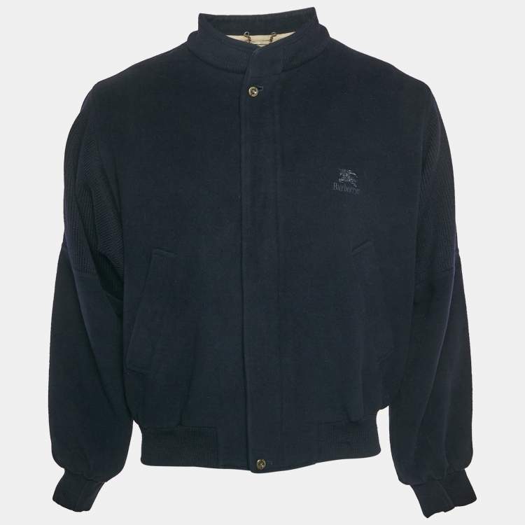 Pre Owned Burberry Prorsum Navy Blue Rib Knit Trim Wool Zip-Up Jacket L