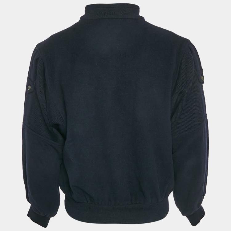 Pre Owned Burberry Prorsum Navy Blue Rib Knit Trim Wool Zip-Up Jacket L