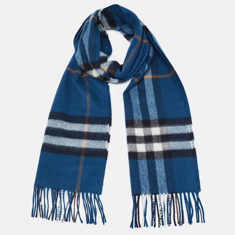 Pre Owned Burberry Blue Checked Cashmere Muffler