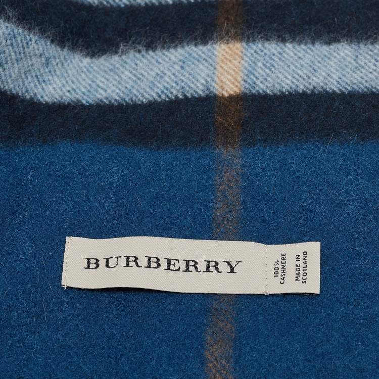 Pre Owned Burberry Blue Checked Cashmere Muffler