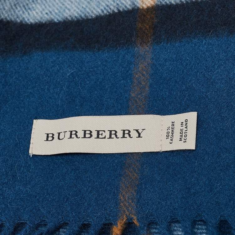 Pre Owned Burberry Blue Checked Cashmere Muffler
