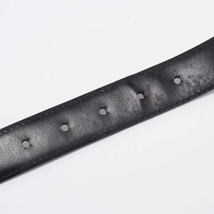 Pre Owned Burberry Black Smoke Check Coated Canvas and Leather Reversible Buckle Cut to Size Belt 