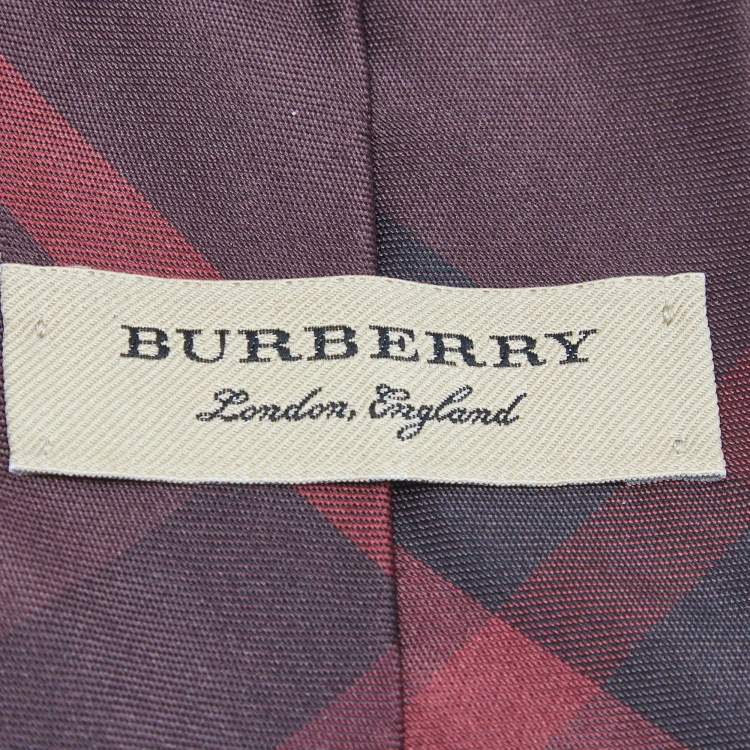 Pre Owned Burberry Burgundy House Checked Silk Slim Tie