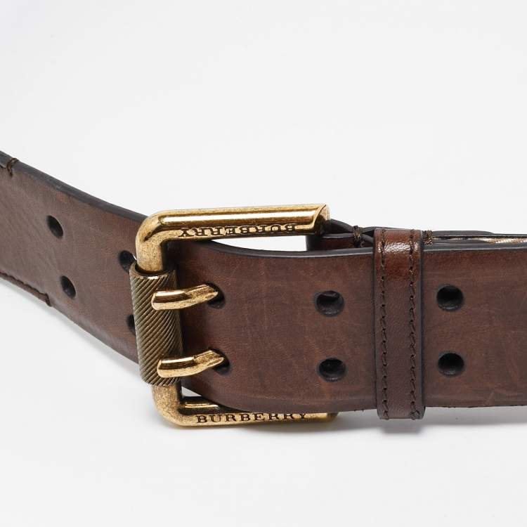 Pre Owned Burberry Brown/Beige Nova Check Canvas and Leather Buckle Belt 90CM
