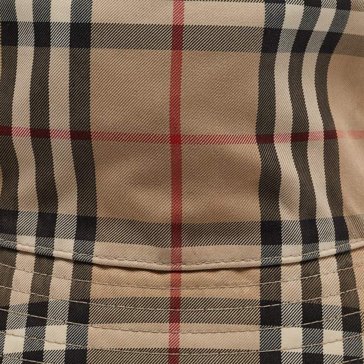 Pre Owned Burberry Brown Vintage Checks Cotton Blend Bucket Hat L