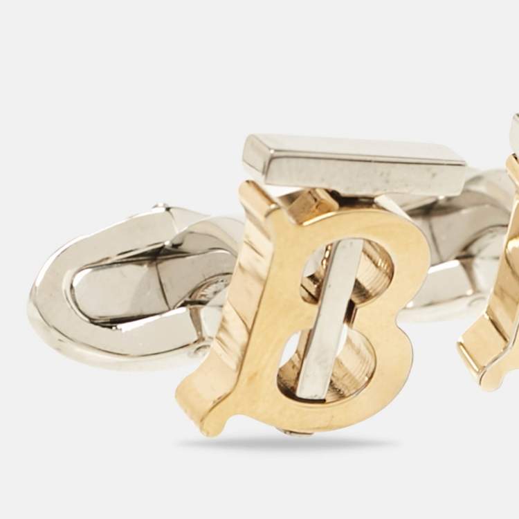 Pre Owned Burberry Logo Monogram Two Tone Metal Cufflinks