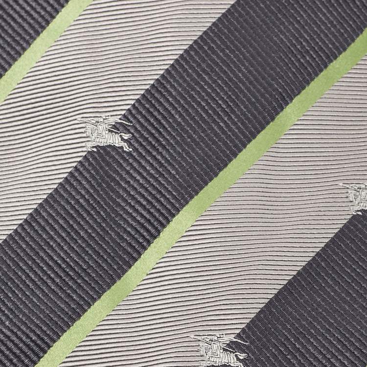 Pre Owned Burberry Grey Diagonal Striped Silk Tie