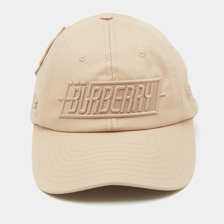 Pre Owned Burberry Beige Logo Embroidered Cotton Badge Appliqué Baseball Cap S