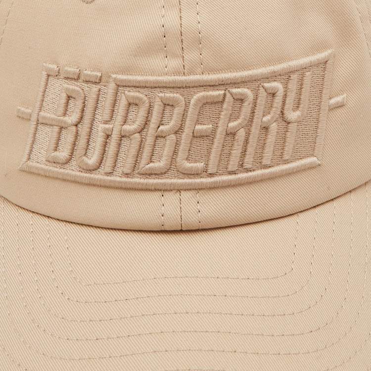 Pre Owned Burberry Beige Logo Embroidered Cotton Badge Appliqué Baseball Cap S